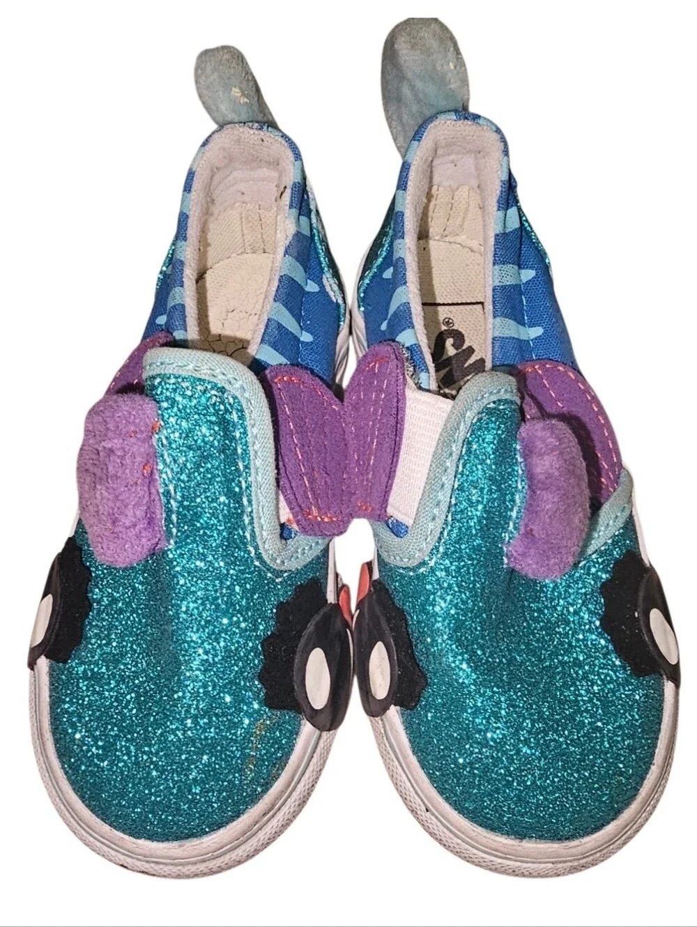 Vans Teal Glitter Slip-On Kids Shoes with Purple Accents